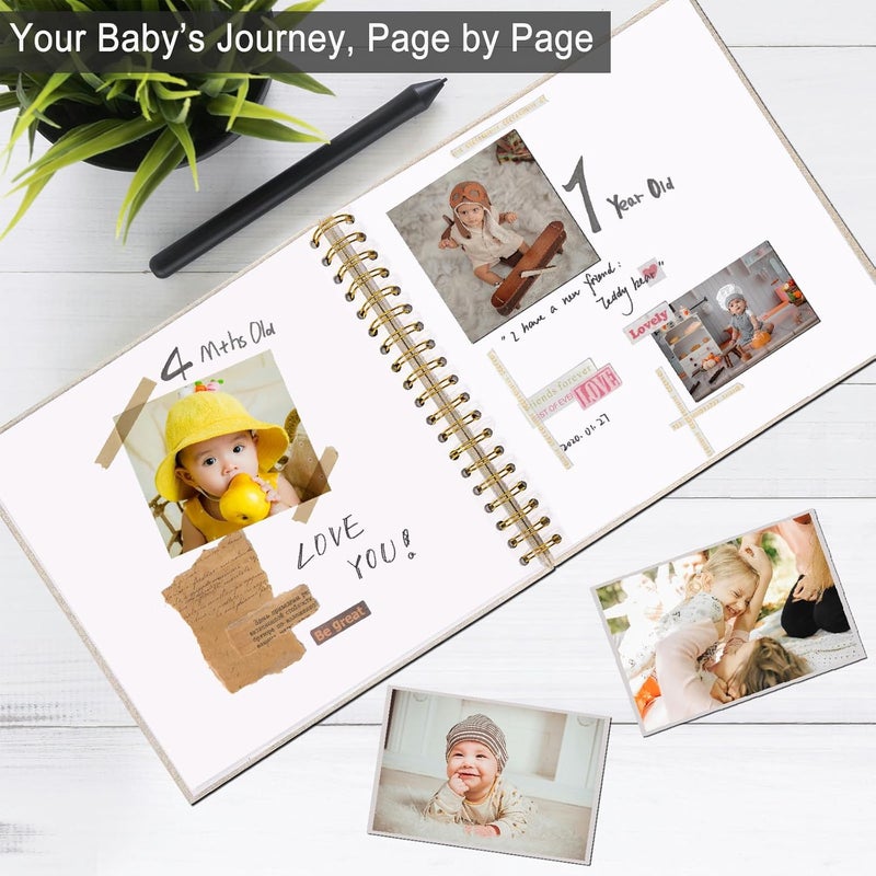 Sprsthai 10 x 10 Inch Scrapbook Photo Album, Memory Book Linen Cover for Photos, Hardcover Kraft White Pages Photo Albums for Travel, Wedding Anniversary Family Christmas Baby 40 Pages, Beige - Image 3
